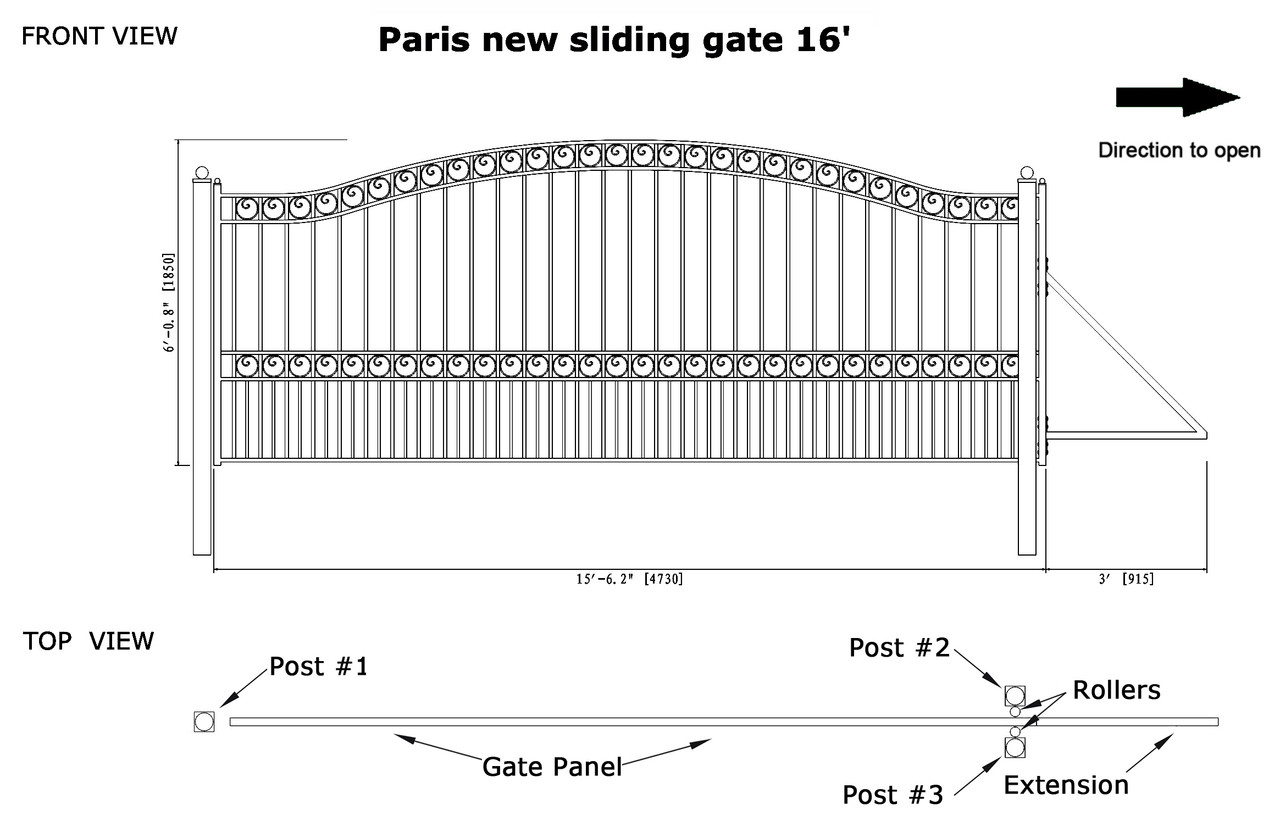ALEKO DG16PARSSL-AP Steel Sliding Driveway Gate - PARIS Style - 16 x 6 Feet